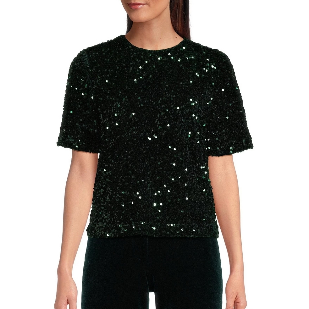 ALEX MARIE Sequined Black Blouse XL - LIKE NEW w/TAG INCL $90